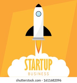 Startup poster with a rocket - Vector illustration design