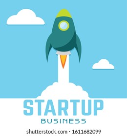 Startup poster with a rocket - Vector illustration design