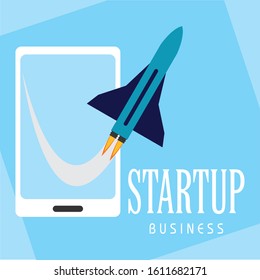 Startup poster with a rocket - Vector illustration design