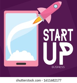 Startup poster with a rocket - Vector illustration design