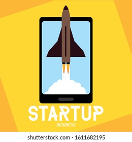 Startup poster with a rocket - Vector illustration design