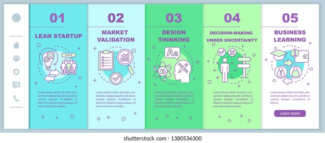 Startup principles onboarding mobile web pages vector template. Business strategy. Responsive smartphone website interface idea with linear illustration. Webpage walkthrough step screen. Color concept