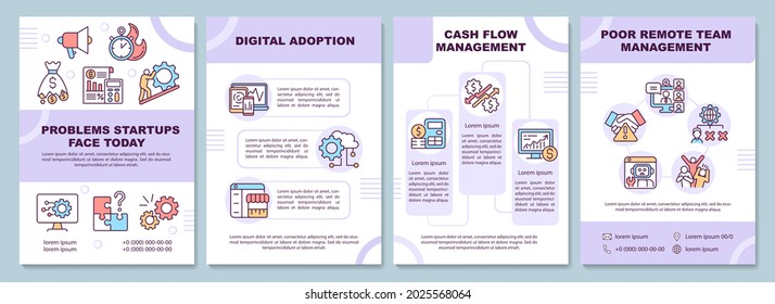 Startup problems brochure template. Digital adoption. Flyer, booklet, leaflet print, cover design with linear icons. Vector layouts for presentation, annual reports, advertisement pages