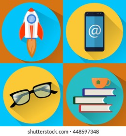 Startup. Process of searching the idea. Vector flat icons. EPS10
