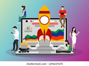 Startup, programmer, business project, idea, project management. Flat design vector illustration - Vector illustration 