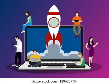 Startup, programmer, business project, idea, project management. Flat design vector illustration - Vector illustration