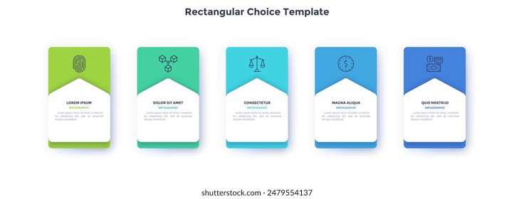 Startup project boosting research rectangular choice infographic chart design template. Business success infochart with icons. Instructional graphics with 5 options. Visual data presentation