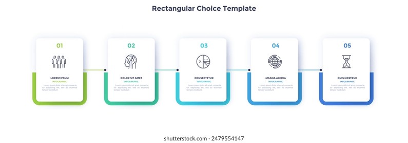 Startup project boosting research rectangular choice infographic chart design template. Business success infochart with icons. Instructional graphics with 5 options. Visual data presentation