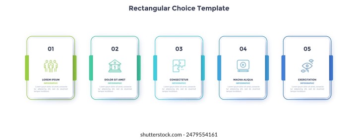 Proyecto de inicio que impulsa la investigación de elección rectangular infografía Plantilla de diseño gráfico. Infografía de éxito empresarial con iconos. Gráficos instructivos con 5 opciones. Presentación de datos visuales