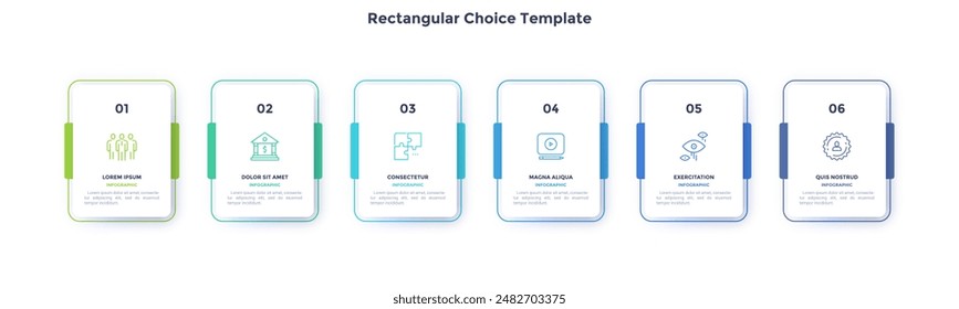 Startup project boosting research rectangular choice infographic chart design template. Business success infochart with icons. Instructional graphics with 6 options. Visual data presentation