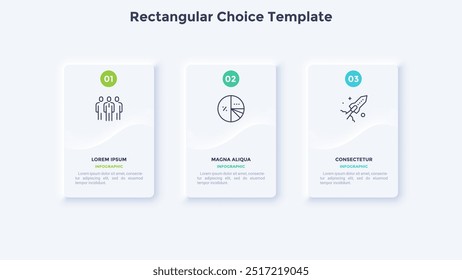 Startup project boosting research rectangular choice infographic chart design template. Business success infochart with icons. Instructional graphics with 3 options. Visual data presentation