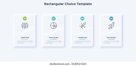 Projeto de inicialização impulsionando pesquisa de escolha retangular infográfico modelo de design gráfico. Infográfico de sucesso empresarial com ícones. Gráficos de instrução com 4 opções. Apresentação de dados visuais