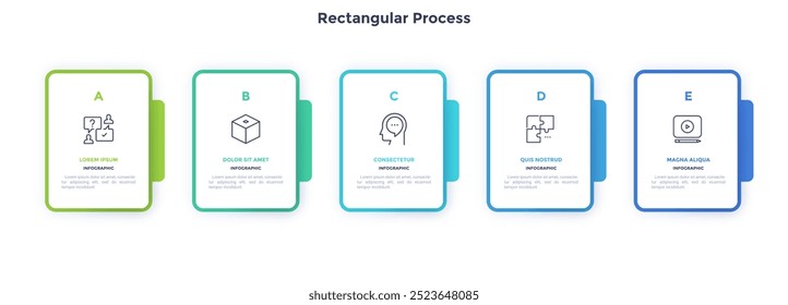 Projeto de inicialização impulsionando pesquisa de escolha retangular infográfico modelo de design gráfico. Infográfico de sucesso empresarial com ícones. Gráficos de instrução com 5 opções. Apresentação de dados visuais