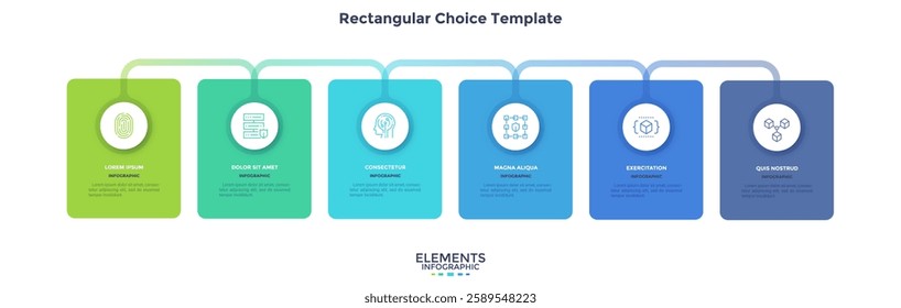 Startup project boosting research rectangular choice infographic chart design template. Business success infochart with icons. Instructional graphics with 6 options. Visual data presentation