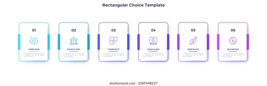 Startup project boosting research rectangular choice infographic chart design template. Business success infochart with icons. Instructional graphics with 6 options. Visual data presentation