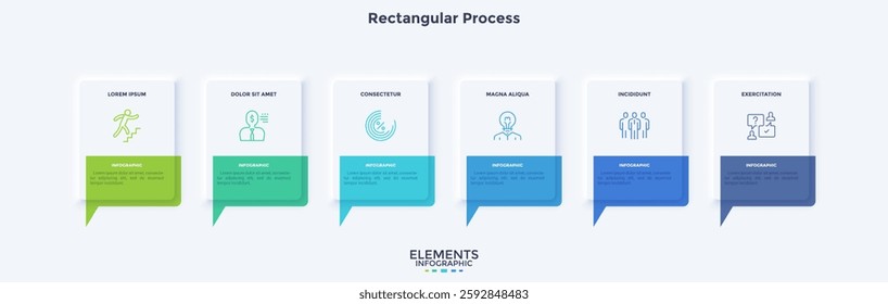 Startup project boosting research rectangular choice infographic chart design template. Business success infochart with icons. Instructional graphics with 6 options. Visual data presentation