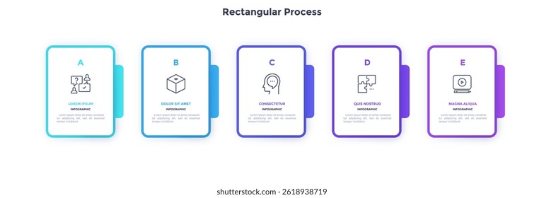 Projeto de inicialização impulsionando pesquisa de escolha retangular infográfico modelo de design gráfico. Infográfico de sucesso empresarial com ícones. Gráficos de instrução com 5 opções. Apresentação de dados visuais