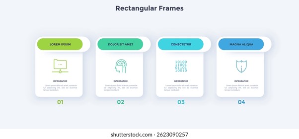 Projeto de inicialização impulsionando pesquisa de escolha retangular infográfico modelo de design gráfico. Infográfico de sucesso empresarial com ícones. Gráficos de instrução com 4 opções. Apresentação de dados visuais