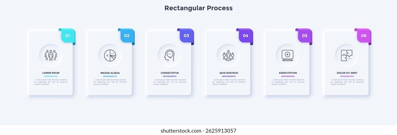 Startup project boosting research rectangular choice infographic chart design template. Business success infochart with icons. Instructional graphics with 6 options. Visual data presentation