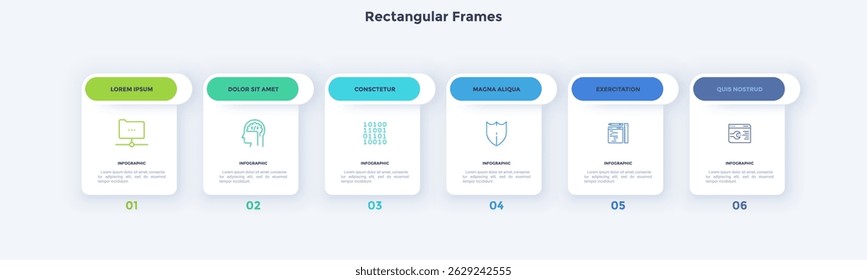 Startup project boosting research rectangular choice infographic chart design template. Business success infochart with icons. Instructional graphics with 6 options. Visual data presentation