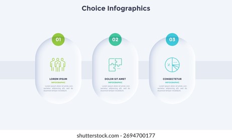 Projeto de inicialização impulsionando pesquisa de escolha retangular infográfico modelo de design gráfico. Infográfico de sucesso empresarial com ícones. Gráficos de instrução com 3 opções. Apresentação de dados visuais