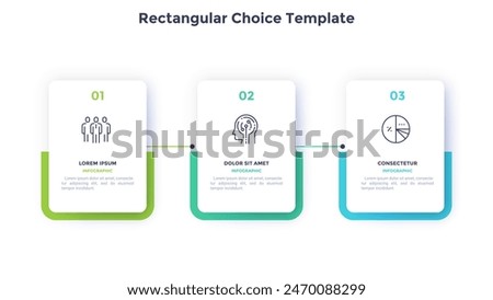 Startup project boosting research rectangular choice infographic chart design template. Business success infochart with icons. Instructional graphics with 3 options. Visual data presentation