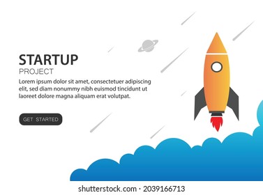 Startup project design concept with rocket. Landing page template. Plan for new start up. Vector illustration