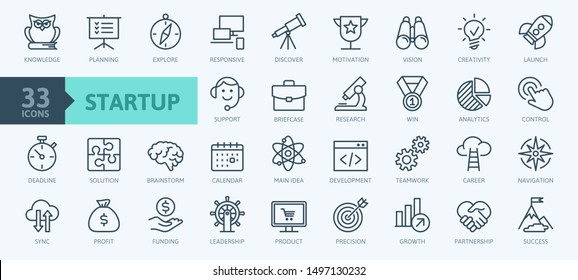 Startup project and development elements - minimal thin line web icon set. Outline icons collection. Simple vector illustration.