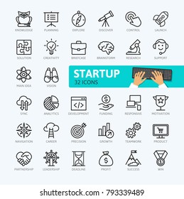 Startup project and development elements - minimal thin line web icon set. Outline icons collection. Simple vector illustration.