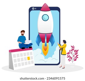Startup project development team - V6. Team Building. Team Development Business Rocket Infographic. Vector Design.