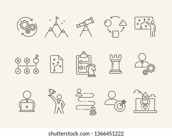 Start-up project icon set. Line icons collection on white background. Achievement, goal, task. Logic concept. Can be used for topics like strategy, game, gamification