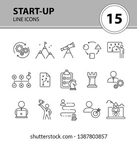 Start-up project icon set. Line icons collection on white background. Achievement, goal, task. Logic concept. Can be used for topics like strategy, game, gamification