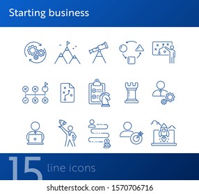 Start-up project icon set. Line icons collection on white background. Achievement, goal, task. Logic concept. Can be used for topics like strategy, game, gamification