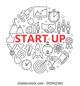 Start-up project- outline web icon set. Start up business icon set suitable for info graphics, websites and Ul.