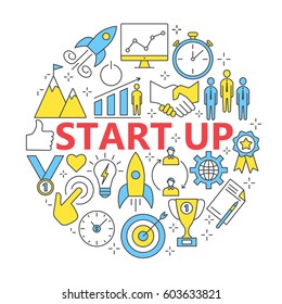 Start-up project- outline web icon set. Start up business icon set suitable for info graphics, websites and Ul.