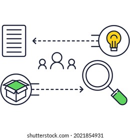 Startup project plan creation workflow icon pictogram. Idea, thinking out of box, research corporate team work vector symbol isolated on white background