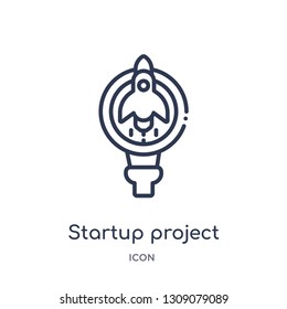startup project search icon from startup stategy and success outline collection. Thin line startup project search icon isolated on white background.