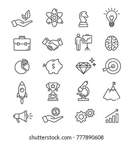 Startup project: thin vector icon set, black and white kit