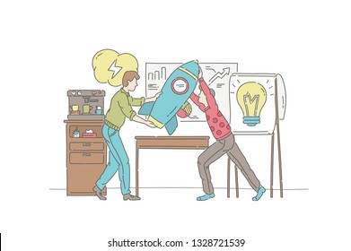 Startup Project vector illustration concept. Symbol of success, teamwork, partnership. Landing page template. Template for website design.