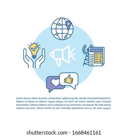 Startup-Promotion-Konzept-Symbol mit Text. SMM in Business Development PPT-Seite Vektorillustration Vorlage. Tipps zum Viral Marketing. Broschüre, Magazin, Booklet-Design-Element mit linearen Illustrationen