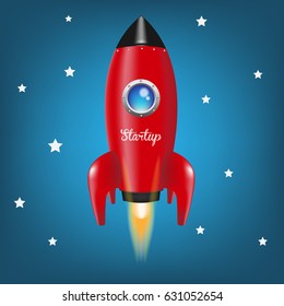 Startup. Red Rocket. Vector illustration