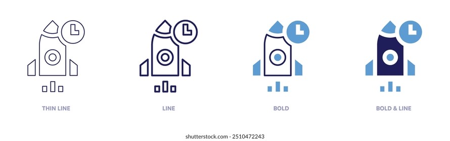 Icono de recursos de inicio en 4 estilos diferentes. Línea delgada, línea, negrita y línea negrita. Estilo duotono. Trazo editable.