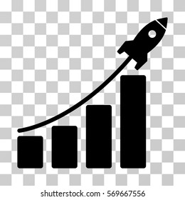 Startup Rocket Bar Chart icon. Vector illustration style is flat iconic symbol, black color, transparent background. Designed for web and software interfaces.