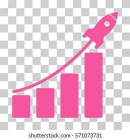 Startup Rocket Bar Chart icon. Vector illustration style is flat iconic symbol, pink color, transparent background. Designed for web and software interfaces.
