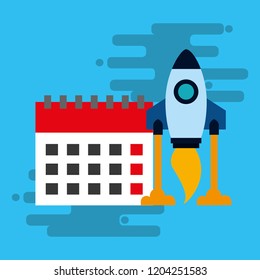 startup rocket with calendar isolated icon
