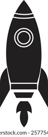 Startup Rocket Flat Icon. System booster vector sign, isolated on transparent background. Rocket launch symbol. Editable stroke.