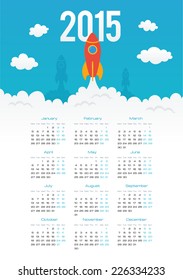Startup rocket in flat style vector 2015 calendar template