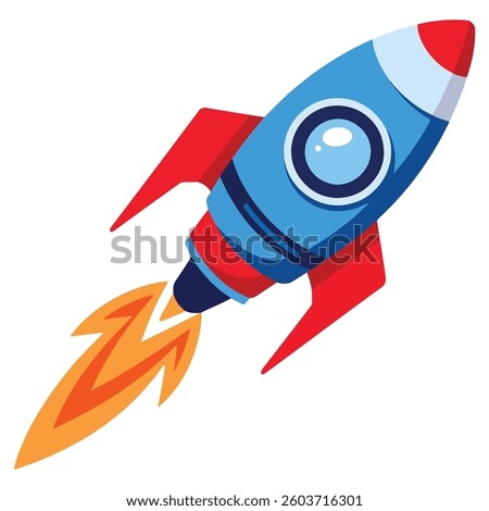a startup rocket flying into space. Modern icon design with a sleek, dynamic look, representing innovation and success.