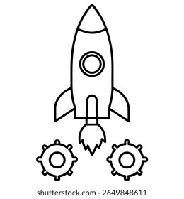 Startup rocket with gear - flat vector illustration