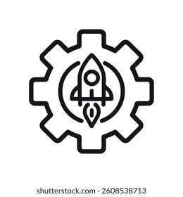 Startup Rocket in Gear Icon Representing Innovation, Tech Launch, and Business Engineering Concept